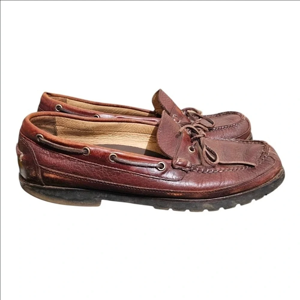LL Bean Allagash Bison Leather Hand Sewn Shoes Moc Toe Boat Lug Sole 12 D 273080